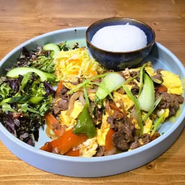 Beef with Fried Eggs.